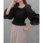 ブラウス シャツ 2way袖リボンスクエアネックブラウス レディース