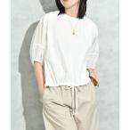tシャツ 衿リブシアーランタン袖プルオーバー レディース