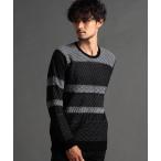 ショッピングボーダー セーター ニット 編地切替 シャギーランダムボーダーニット メンズ