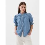 「GAP」 半袖ブラウス XX-SMALL ライトインディゴブルー レディース
