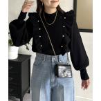 ニット セーター パールフリルボリュームスリーブニット レディース