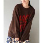 ニット セーター 手書きロゴ ジャガードニットプルオーバー レディース