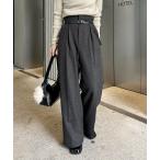 パンツ ベルト付きスラックスパンツ レディース