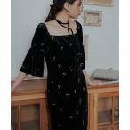ワンピース 「オケージョンドレス/結婚式/低身長サイズ/2サイズ展開」velour bell sleeve dress