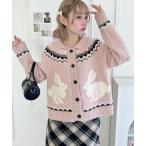 ニット セーター ウサギカウチンニットカーディガン レディース