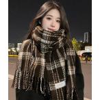 マフラー ストール チェック柄ストール 大判フリンジマフラー レディース