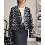 カーディガン ヒョウ柄ノーカラーカーディガンブルゾン レディース