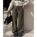 ジーンズ デニム デニムパンツ ヒョウ柄ワイドデニムパンツ レディース