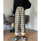 パンツ 裏起毛チェック柄パンツ 裏ボアパンツ防寒 レディース