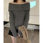 ショッピングオフショルダー ニット セーター オフショルダー リブニット長袖トップス レディース