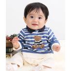 ベビー服 チェック襟アニマルクマサガラ刺しゅうボーダーロンパース(70~80cm) キッズ