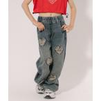 パンツ ハートダメージデザインストレートデニムパンツ キッズ 子供服 女の子