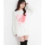 ニット セーター ふわふわダメージ加工バタフライビジューニットトップス レディース