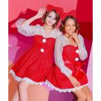 コスプレ サンタ コスプレ かわいい 長袖 シアー レース パフスリーブ ツイード スパンコール フレア ミニ ワンピース 2点セット クリスマス コ