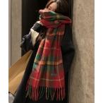 マフラー ストール クラシックチェック柄 ボリュームたっぷり フリンジマフラー レディース