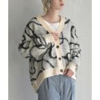 ニット セーター ニュアンスライン シャギーVネックカーデ レディース