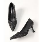 パンプス ポインテッドトゥ7.5cmくびれヒールグリッターパンプス