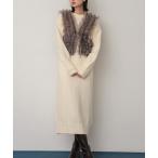 ワンピース チュールベストレイヤードニットワンピース