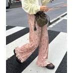 パンツ ベロアフラワーフリルパンツ レディース