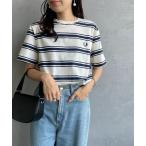 tシャツ 「FRED PERRY/フレッドペリー」 ファインストライプ ワンポイントロゴ刺繍Tシャツ レディース メンズ