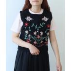 ベスト ジレ ●ネパールハンドニット 花束刺繍ベスト レディース