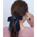 ショッピングリボン ヘアクリップ ストーン付ベロアビッグリボンフックポニー　ヘアカフ