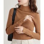ニット セーター EGLANTINE 袖口ゴールドボタンタートルネックリブニット レディース