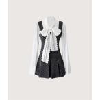 ワンピース Dots One Piece With Lace Bow Tie Shirt