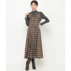 ワンピース チェックリボン切替ワンピース