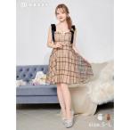 ドレス シアー チェック ショルダー リボン フロントジップ Aライン ミニドレス
