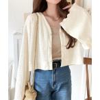 カーディガン シルエットがキレイ♪ホックデザインショート丈ジャガードカーディガン レディース