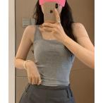 タンクトップ ノースリーブ スクエアネック カップ付き クロップド丈 バッククロス タンクトップ レディース