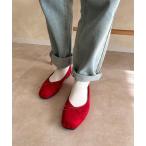 パンプス スウェード調スクエアトゥフラットパンプス