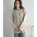 ベスト ジレ スパンコールビジューダメージ二ットベスト レディース