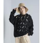 セーター ニット ジオメトリック パターン 穴あき クルーネック シアーニット メンズ レディース