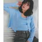 カーディガン ちびシルバーボタンリブニットカーディガン レディース