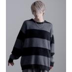 ショッピングボーダー セーター ニット 「CavariA/キャバリア」フェザーヤーンルーズサイズボーダークルー 長袖 メンズ レディース