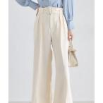 パンツ ベルト付きタックワイドパンツ レディース