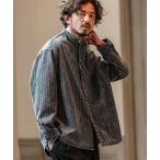 シャツ ms5915- Stripe Denim Hard Chemical Wash Band Collar Shirts バンドカラーシャツ メン
