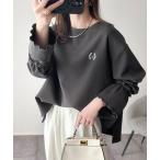 ショッピングフリル tシャツ ワンポイントで魅せる大人可愛い。ワンポイントロゴ刺繍キャンディースリーブダンボールニットカットソー(長袖) レディース
