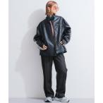 ブルゾン アウター ダブルラインフェイクレザージャケット レディース