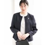 ジャケット ノーカラージャケット ノーカラーラメツイードジャケット/セットアップ対応/洗える レディース