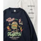 tシャツ 「MOGMOG/モグモグ」アイスクリーム&ハンバーガー イラスト 発泡&バックプリント ビッグシルエット ロングスリーブTシャツ/ロンT/フ