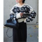 ニット セーター nordic pattern V-neck short knit tops /ノルディック柄 Vネック ショート丈 ニット レディー