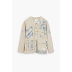 ジャケット ノーカラージャケット エスニックプリント ワークジャケット / ブルーペイント メンズ