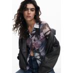 tシャツ ボタン付きチュールTシャツ レディース
