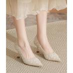 パンプス ミックス ビース トライバル柄 ハイヒール パンプス