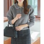 ショッピングレース カーディガン ピコレース襟付きニットカーディガン レディース