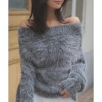 ニット セーター ミックスシャギーフェザーオフショルニットトップス レディース