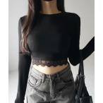 ショッピングレース tシャツ 「 裏起毛 」裾レースドッキングショートＴシャツ ／ hem lace docking short Tee レディース